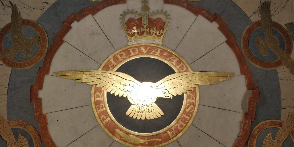 The RAF crest inlaid in the church floor